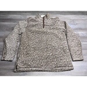 Grizzly Sherpa Mens 1/4 Zip Pullover Sweater Jacket Sz M Beige White Long Sleeve